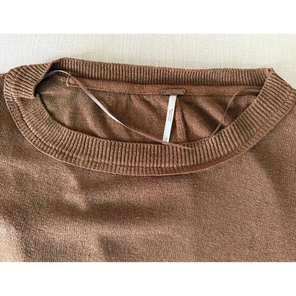 sz SMALL Free People WFH sweater tee shirt mushroom brown t-shirt oversized S - Picture 7 of 9